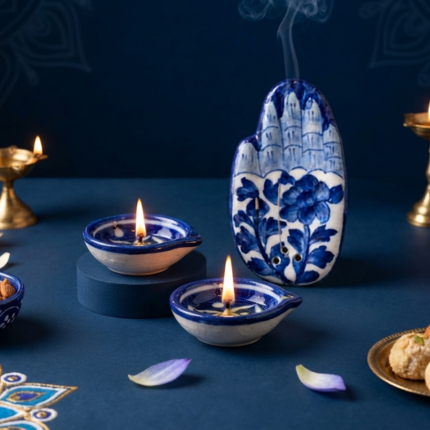 Diya & Hamsa Incense Holder — Puja Gift Set