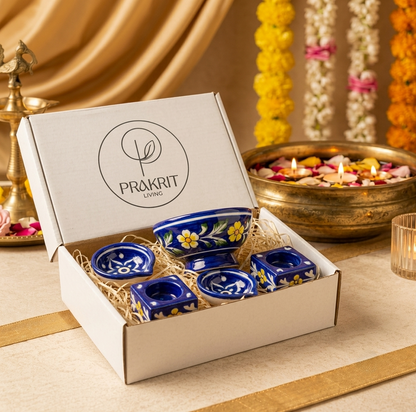 Festive Home Set — Diya, Tealight & Footed Bowl