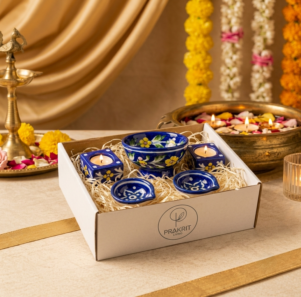 Festive Home Set — Diya, Tealight & Footed Bowl