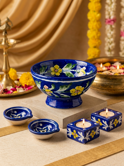 Festive Home Set — Diya, Tealight & Footed Bowl