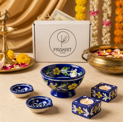 Festive Home Set — Diya, Tealight & Footed Bowl