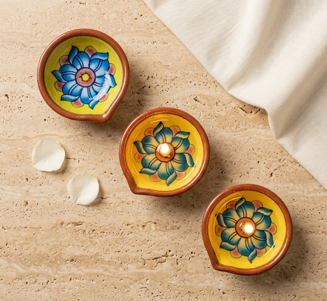 Hand-Painted Floral Diya