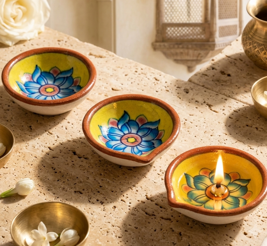 Hand-Painted Floral Diya