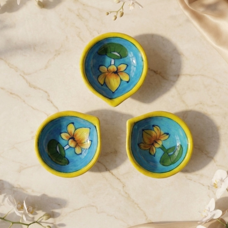 Hand-Painted Turquoise Lotus Diya