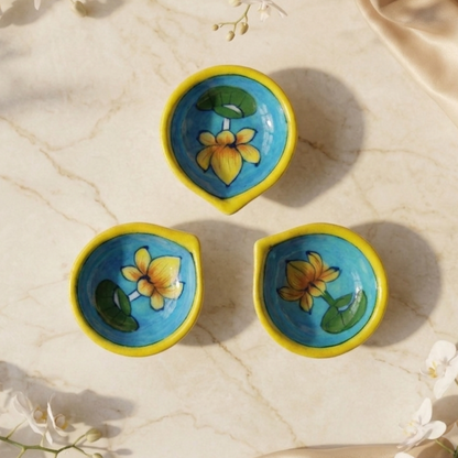 Hand-Painted Turquoise Lotus Diya