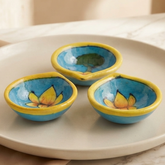 Hand-Painted Turquoise Lotus Diya