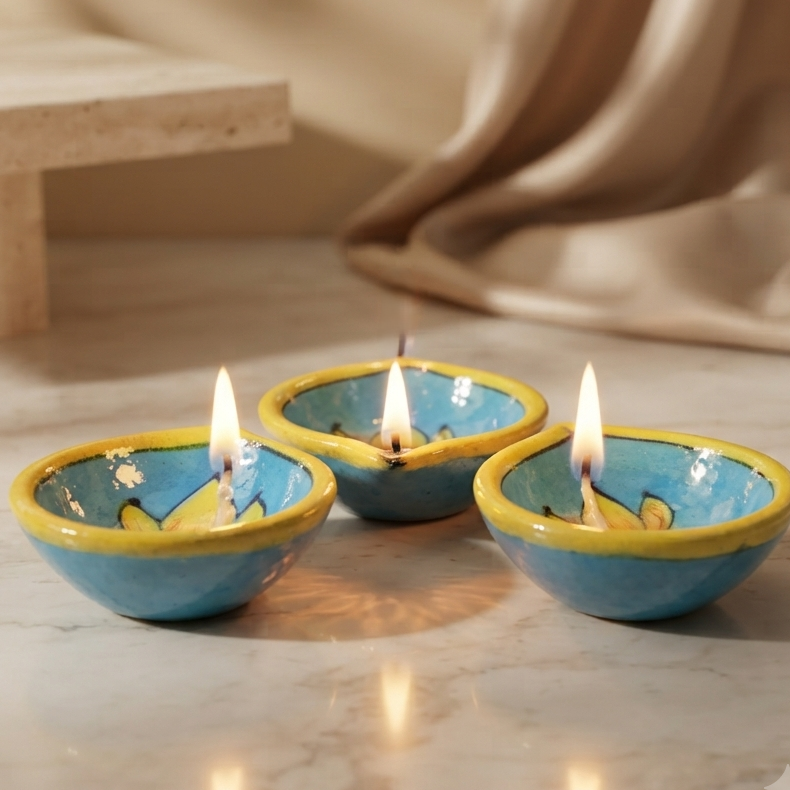 Hand-Painted Turquoise Lotus Diya