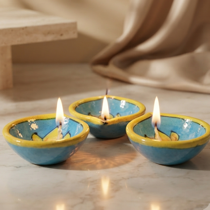 Hand-Painted Turquoise Lotus Diya