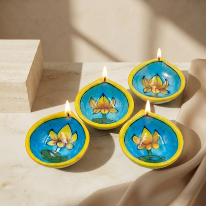 Hand-Painted Turquoise Lotus Diya