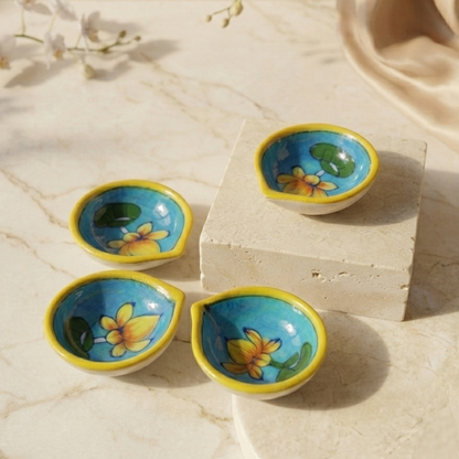 Hand-Painted Turquoise Lotus Diya