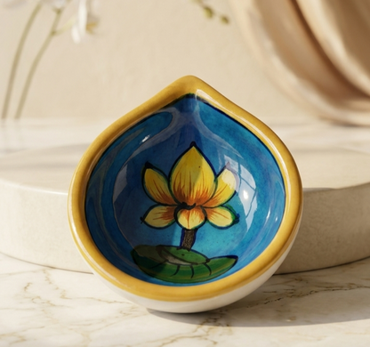 Hand-Painted Turquoise Lotus Diya