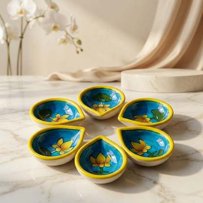 Hand-Painted Turquoise Lotus Diya