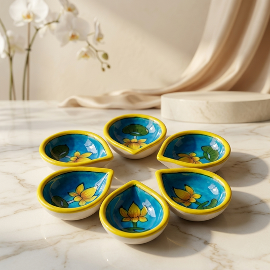Hand-Painted Turquoise Lotus Diya