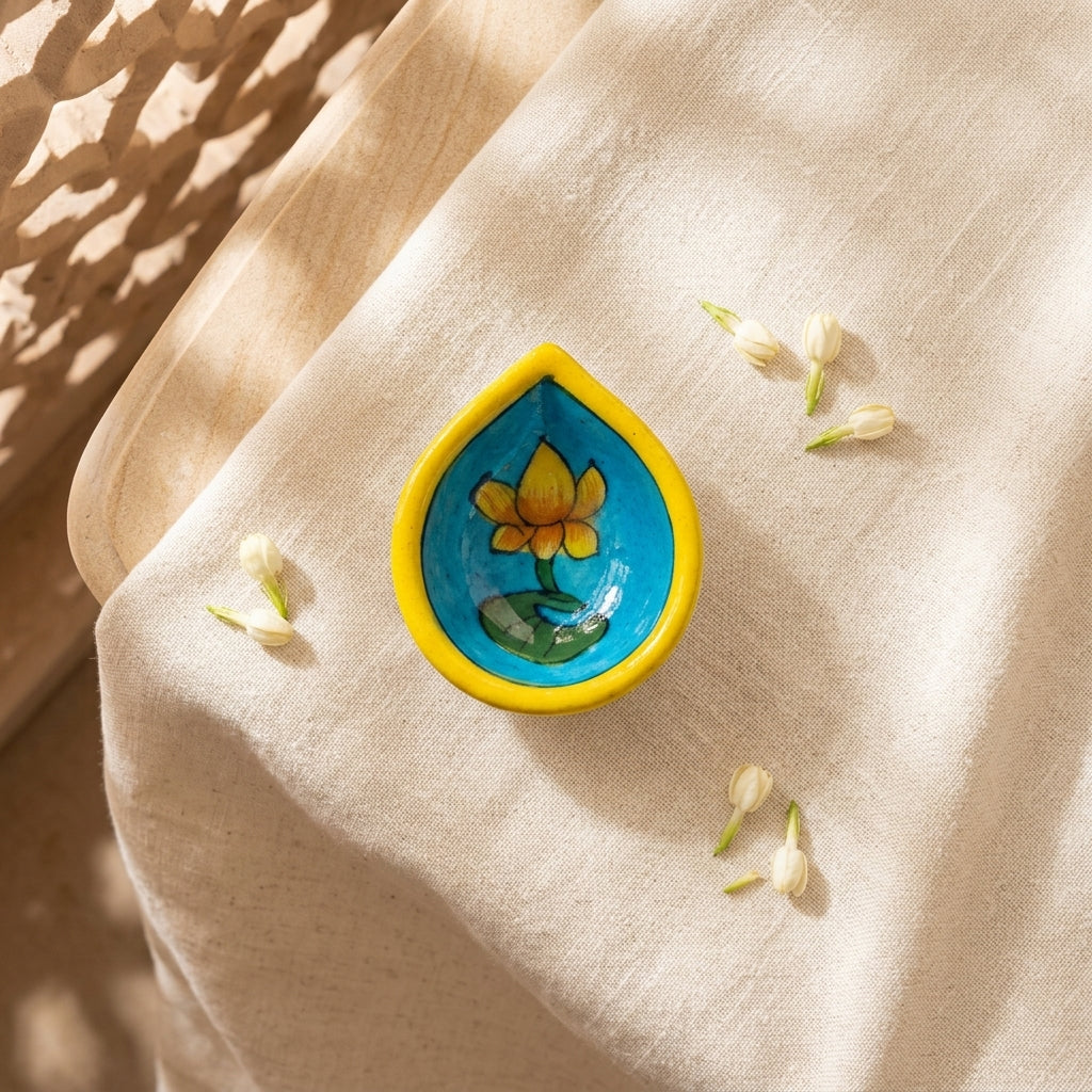 Hand-Painted Turquoise Lotus Diya