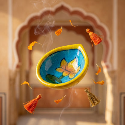 Hand-Painted Turquoise Lotus Diya
