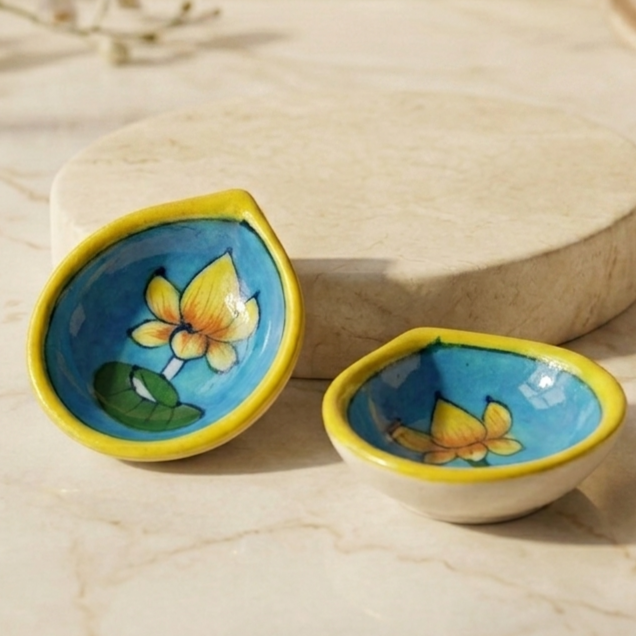 Hand-Painted Turquoise Lotus Diya