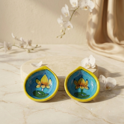 Hand-Painted Turquoise Lotus Diya